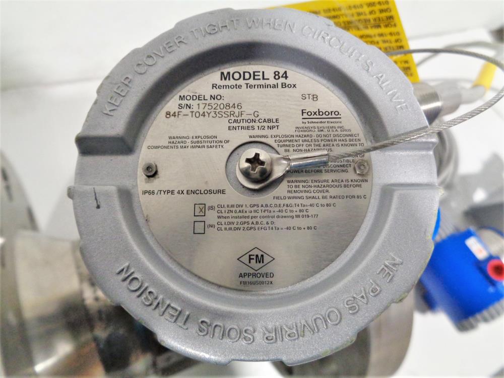 Foxboro 84F Vortex Flowmeter 84F-T04Y3SSRJF-G, Size 4" 600# 316SS w/ Transmitter